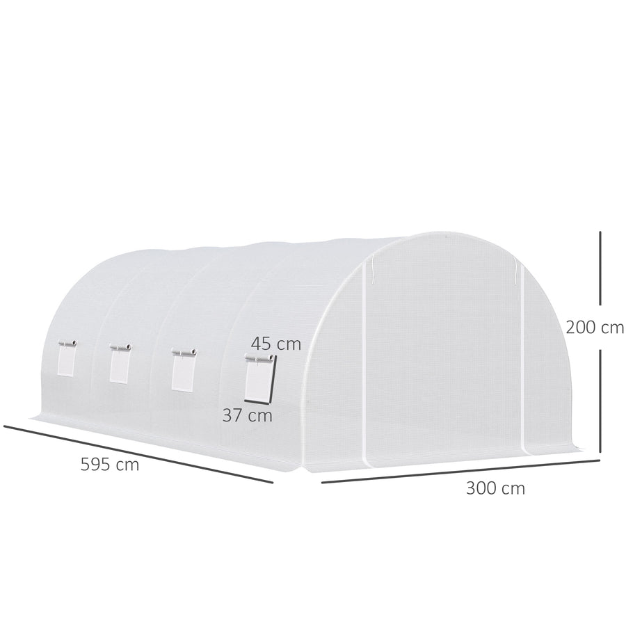 Iso tunnelikasvihuone sinkityllä rungolla, 5,95 x 3 x 2 m, valkoinen