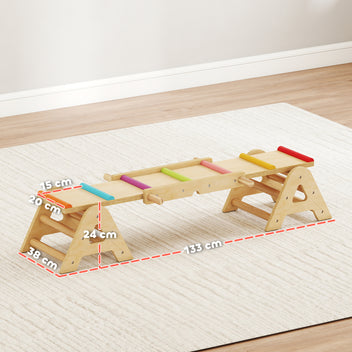 Lasten keinulauta ja tasapainopuomi 2-in-1, puu, 133 x 38 x 24 cm, 2–4 v
