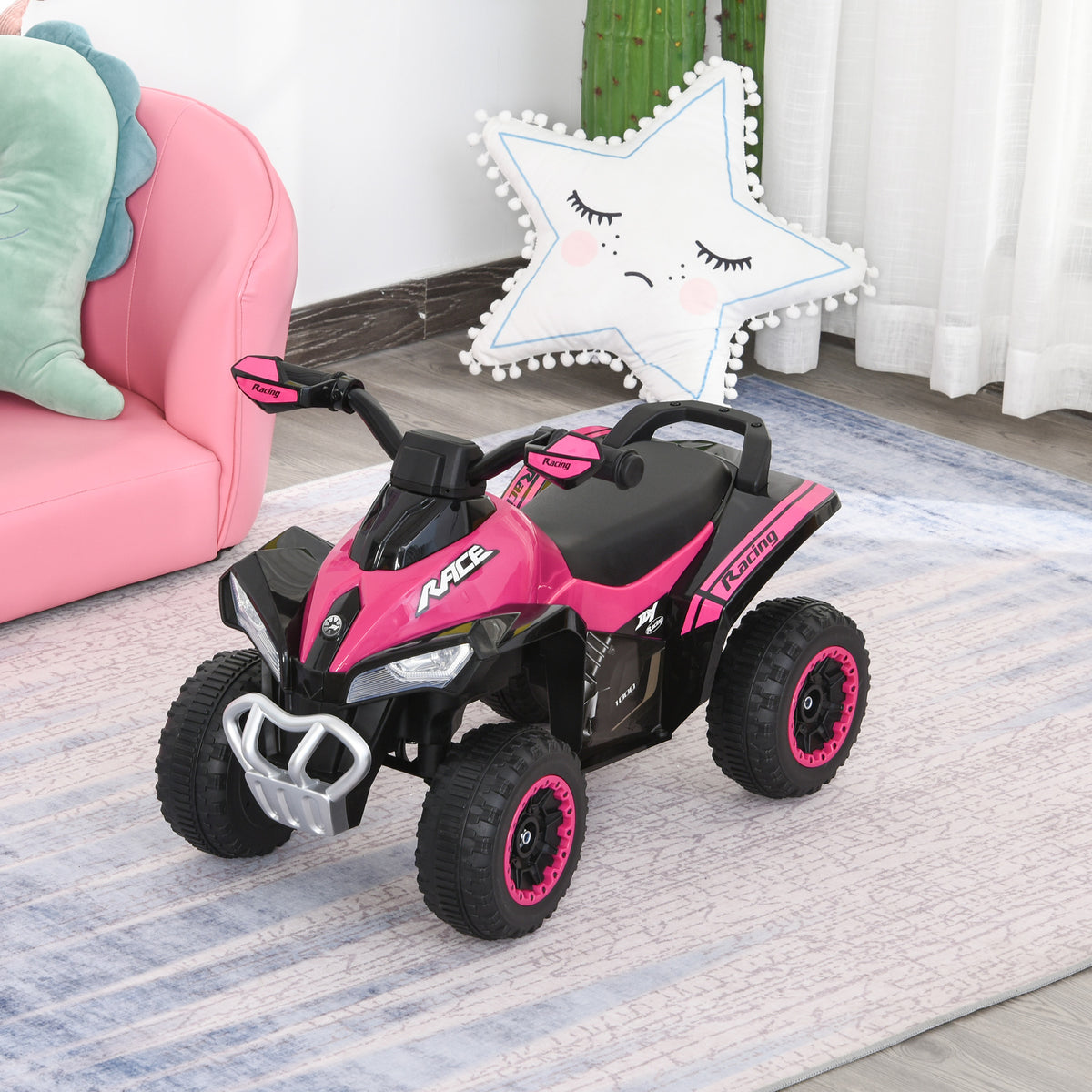 Lasten potkuauto LED-ajovaloilla ja musiikilla, 18–36 kk, pinkki