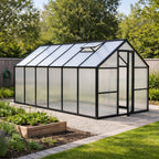 Växthus 8,6 m² – 4 mm 800 g/m² cellplåt, sockel, aluminiumram