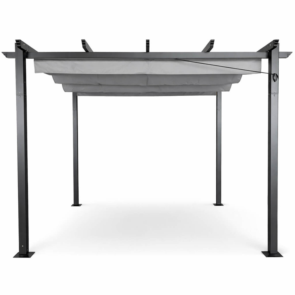 Pergola 3 x 3 m – skjutbart taktyg, aluminiumram, 250 g PU-tyg, grå