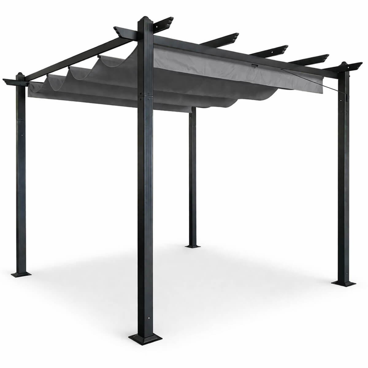 Pergola 3 x 3 m – skjutbart taktyg, aluminiumram, 250 g PU-tyg, grå