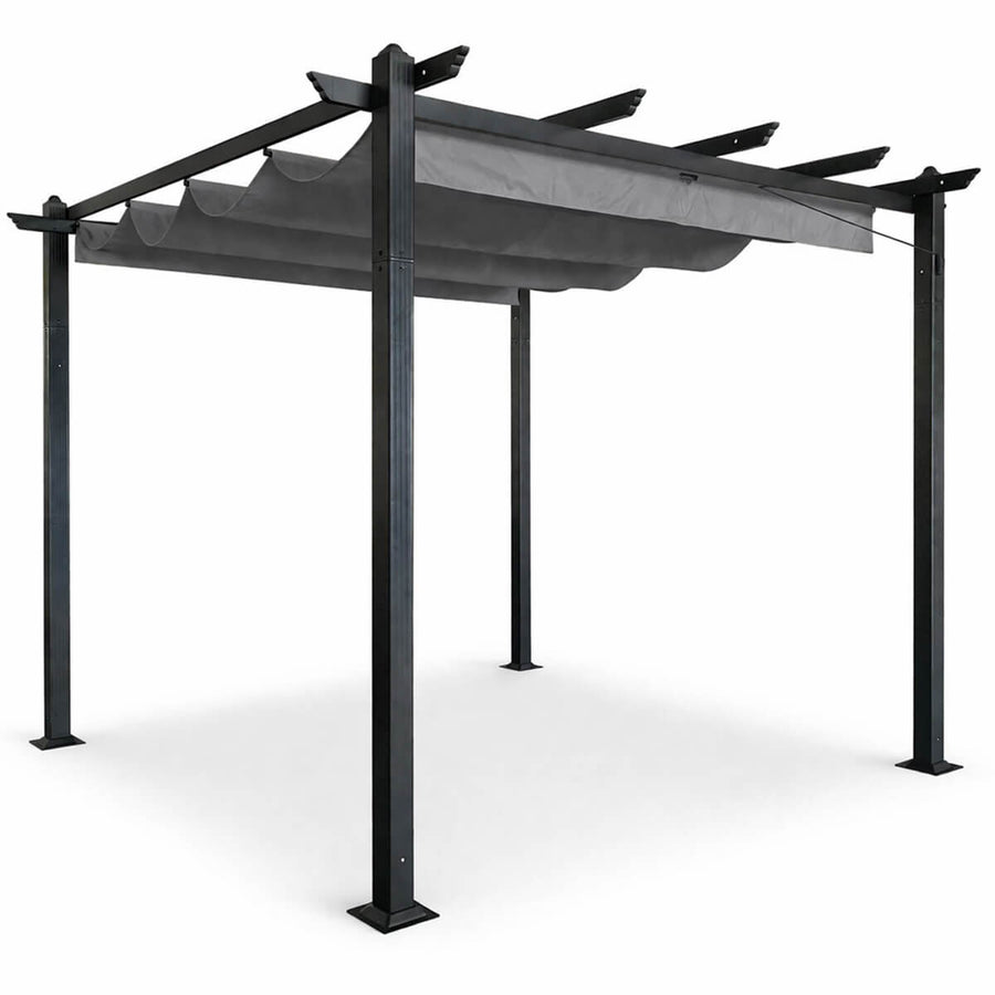 Pergola 3 x 3 m – liukuva kattokangas, alumiinirunko, 250 g PU-kangas, harmaa