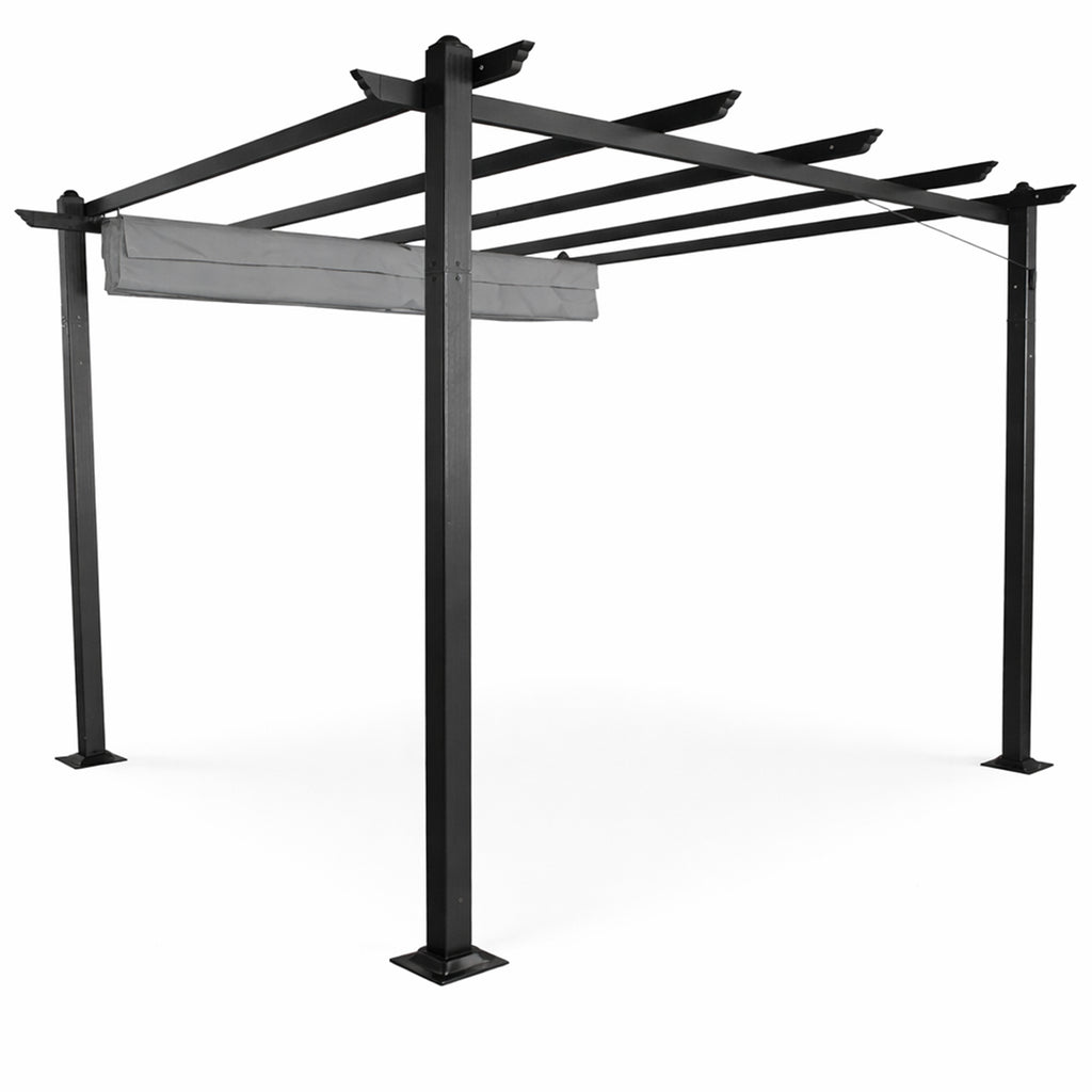 Pergola 3 x 3 m – skjutbart taktyg, aluminiumram, 250 g PU-tyg, grå