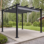 Pergola 3 x 3 m – skjutbart taktyg, aluminiumram, 250 g PU-tyg, grå