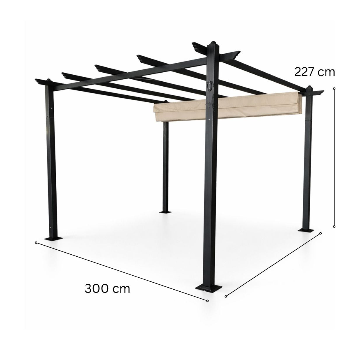 Pergola 3 x 3 m – liukuva kattokangas, alumiinirunko, 250 g PU-kangas, beige