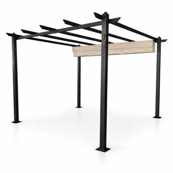 Pergola 3 x 3 m – liukuva kattokangas, alumiinirunko, 250 g PU-kangas, beige