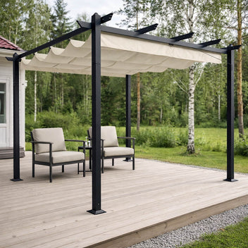 Pergola 3 x 3 m – liukuva kattokangas, alumiinirunko, 250 g PU-kangas, beige