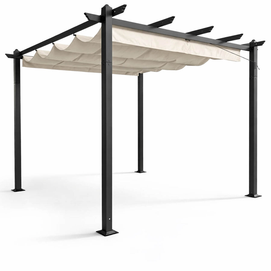 Pergola 3 x 3 m – skjutbart taktyg, aluminiumram, 250 g PU-tyg, beige
