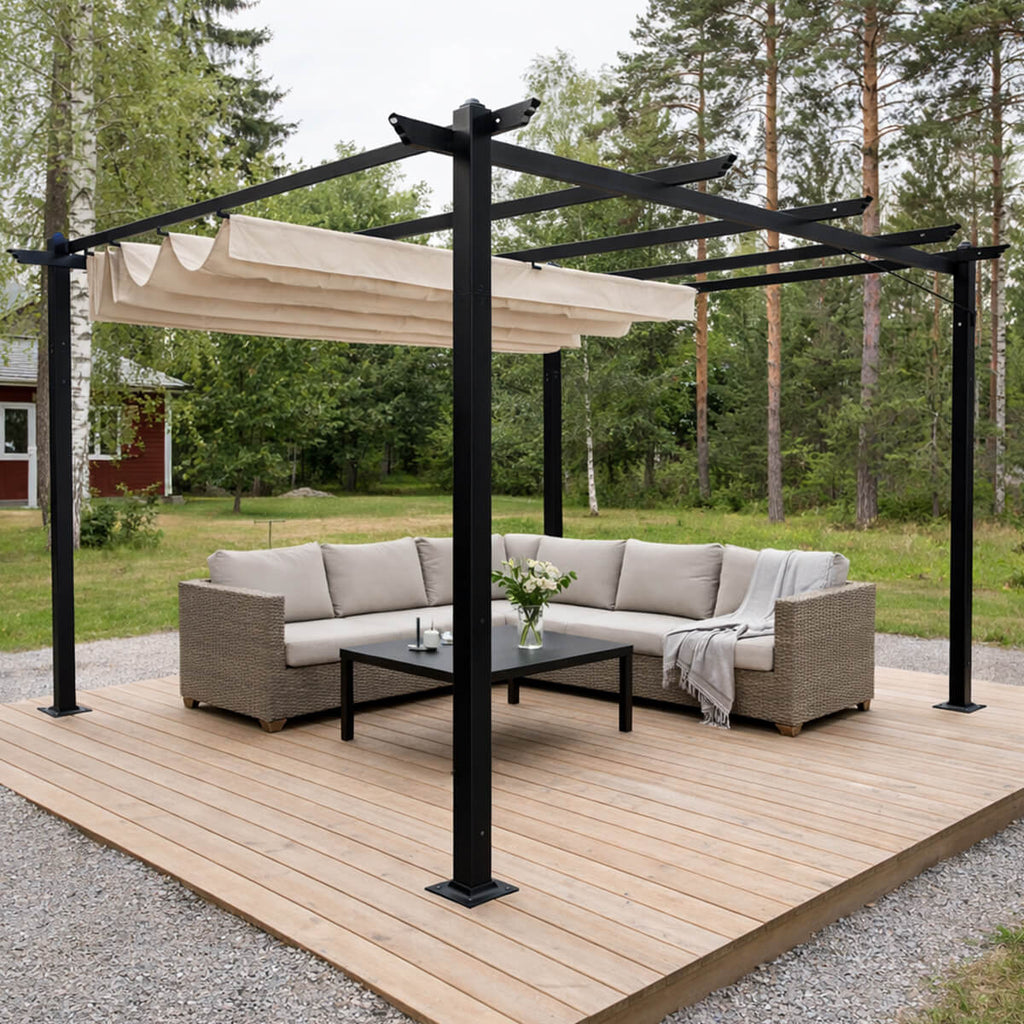 Pergola 3 x 4 m – öppningsbart taktyg, aluminiumram, 250 g PU-polyester
