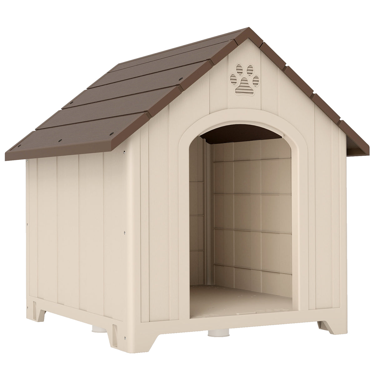 Iso muovinen koirankoppi avattavalla katolla ja maa-ankkureilla, korotettu, 30 kg asti, 88 x 79 x 89 cm, beige