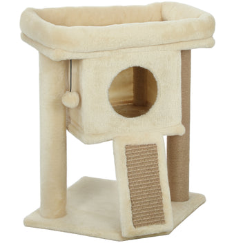 Kissan raapimispuu pesällä ja juuttimatolla, 57 cm, beige