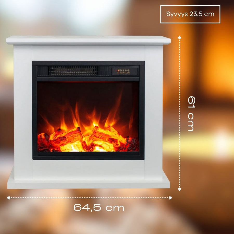 Sähkötakka Venezia 750/1500W – 64,5 x 23,5 x 61 cm, LED-liekki, valkoinen