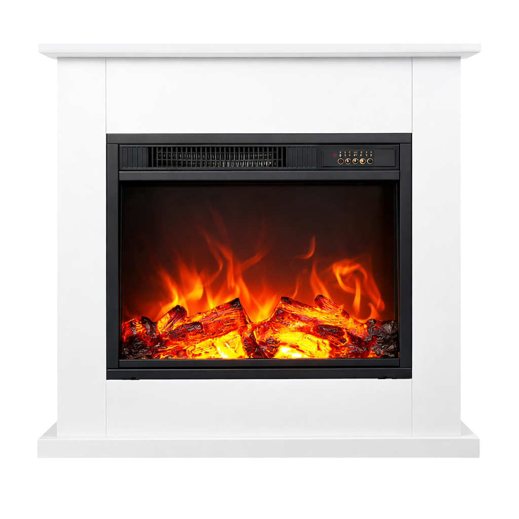 Sähkötakka Verona 750/1500W – 64,5 x 23,5 x 74 cm, LED-liekki, valkoinen