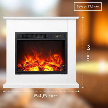 Sähkötakka Verona 750/1500W – 64,5 x 23,5 x 74 cm, LED-liekki, valkoinen