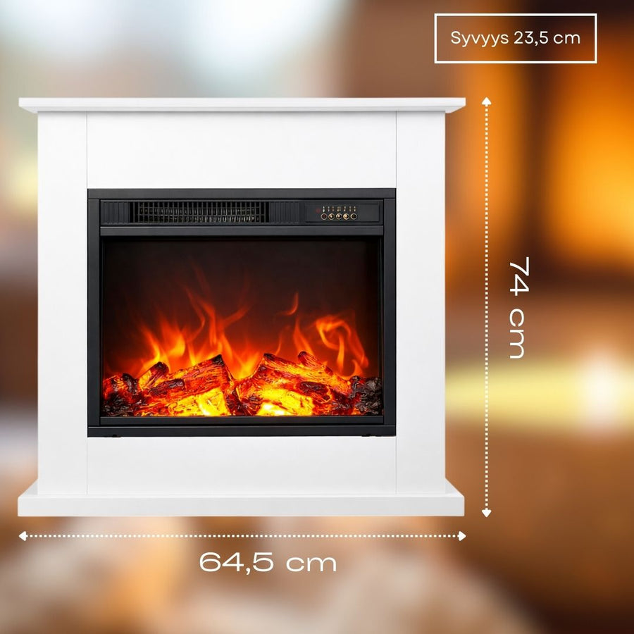 Sähkötakka Verona 750/1500W – 64,5 x 23,5 x 74 cm, LED-liekki, valkoinen