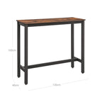 Baaripöytä, kapea suorakaiteen muotoinen baaripöytä, keittiöpöytä, korkea ruokapöytä, tukeva metallirunko, 120 × 40 × 100 cm, helppo koota, industrial-muotoilu, rustiikkiruskea ja musta
