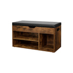 Kenkäpenkki pehmustetulla istuimella, säilytyspenkki 3 lokerolla ja piilosäilytyksellä, olohuoneeseen, eteiseen ja makuuhuoneeseen, kantavuus 150 kg, 80 × 30,3 × 44 cm, rustiikkiruskea