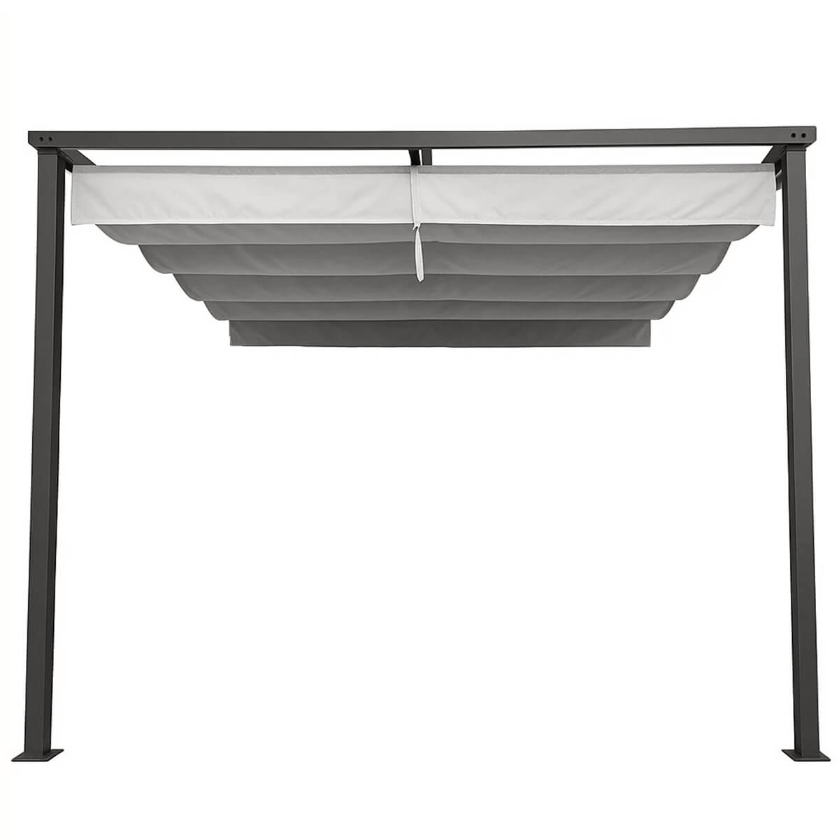 Seinäkiinnitteinen pergola 300 x 260 cm – liukuva katto, alumiinirunko, harmaa