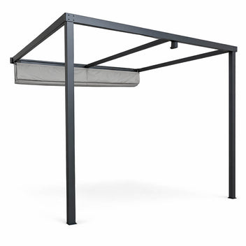 Väggmonterad pergola 300 x 260 cm – skjutbart tak, aluminiumram, grå