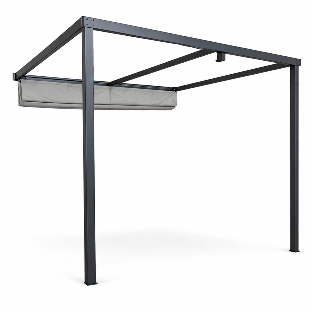 Seinäkiinnitteinen pergola 300 x 260 cm – liukuva katto, alumiinirunko, harmaa