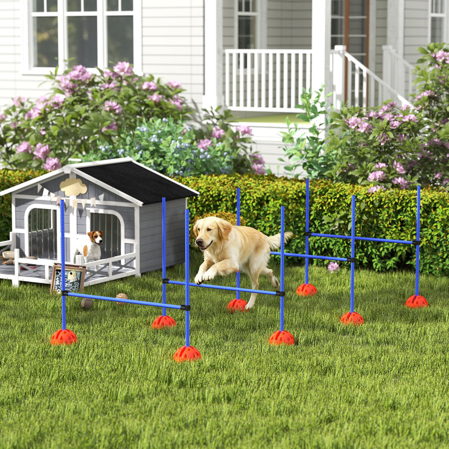 Koiran agility-hyppyesteet 4 kpl, korkeus 15–95 cm, täytettävät jalustat, kantolaukku, sininen