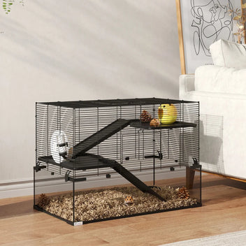 Hamsterbur med glasbotten – 4 våningar, 78,5 x 48,5 x 80 cm