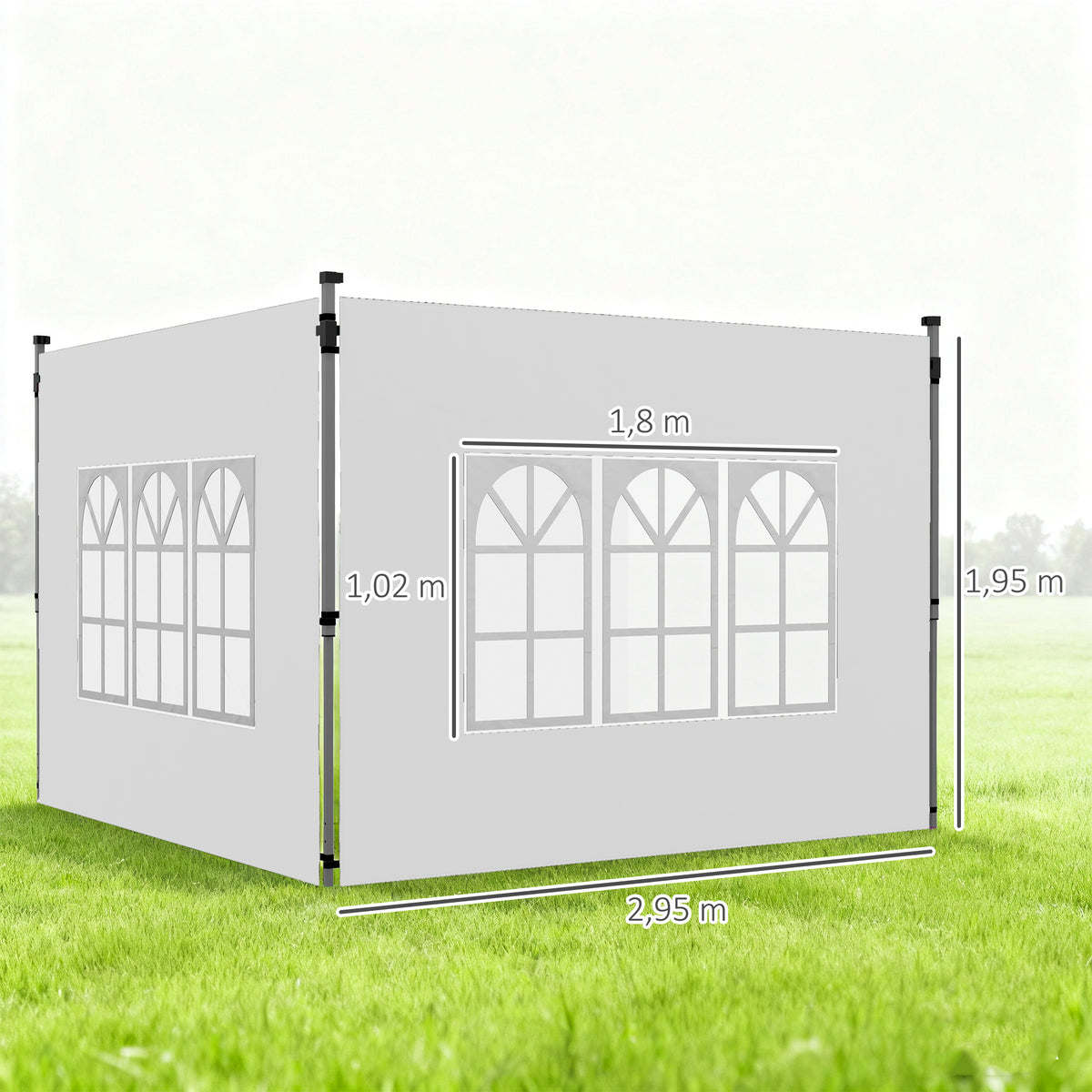 Ikkunalliset sivuseinät pop-up-paviljonkiin 3 x 3 / 3 x 4 m, 2 kpl, valkoinen