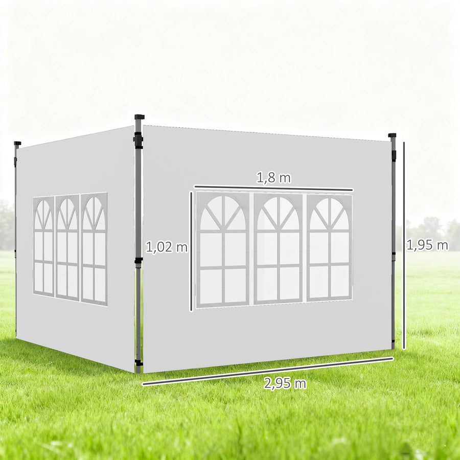 Ikkunalliset sivuseinät pop-up-paviljonkiin 3 x 3 / 3 x 4 m, 2 kpl, valkoinen