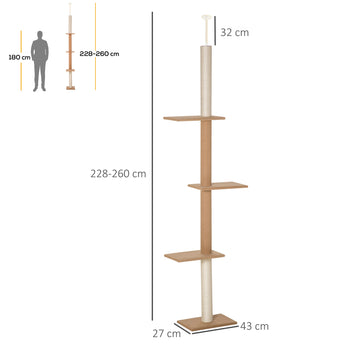 Kattoon ulottuva kissan raapimispuu, säädettävä 228–260 cm, khaki