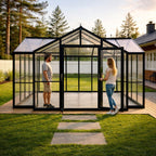 T-formad växthuspaviljong 369 x 305 cm – 2 dubbeldörrar, 2 fönster, svart