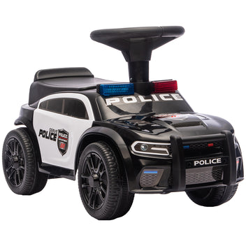 Lasten potkuauto poliisiauto, valo ja musiikki, kaatumiseste ja säilytystila, 18–36 kk, musta