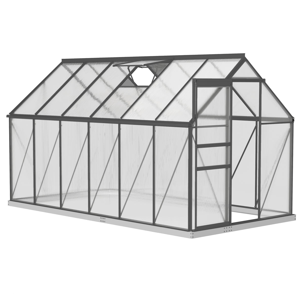 Iso alumiininen polykarbonaattikasvihuone perustuksella, 7,1 m², tummanharmaa