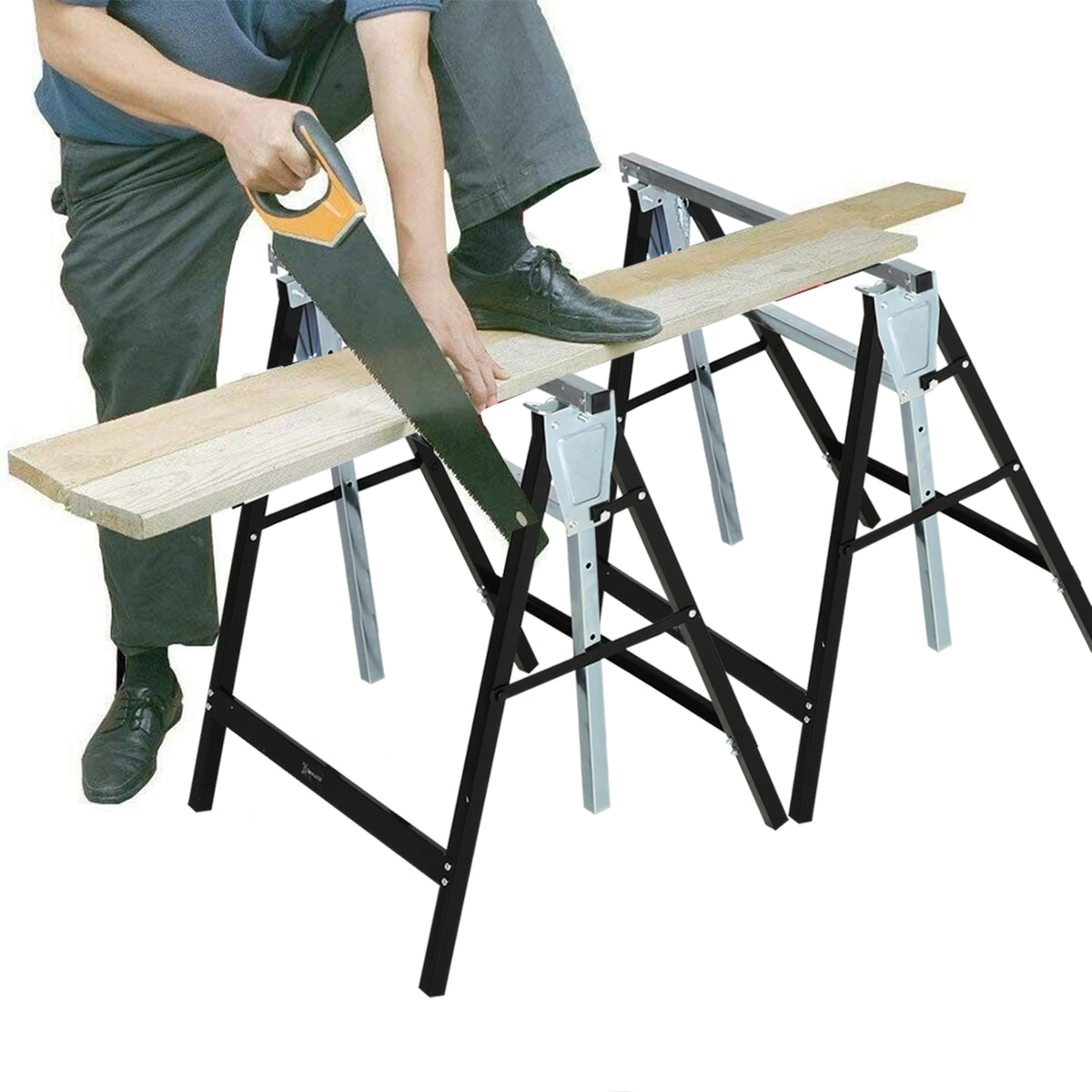 Telinepukki 2 kpl kevyt, PP-jalkasuojat, korkeus 80–130 cm, kantavuus 200 kg, 68 x 56 cm, musta
