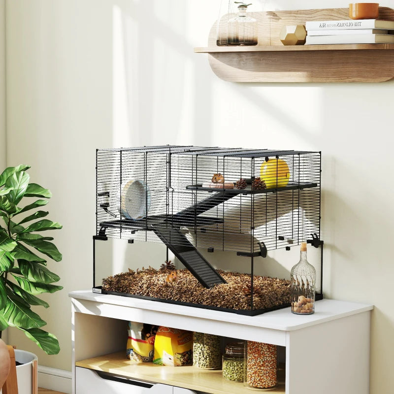 Hamsterbur med glasbotten – 4 våningar, 78,5 x 48,5 x 80 cm