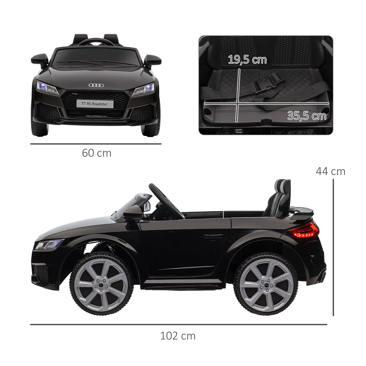Lasten sähköauto Audi TT RS Roadster, kaukosäädin, musiikki ja LED, 3–5 v, musta