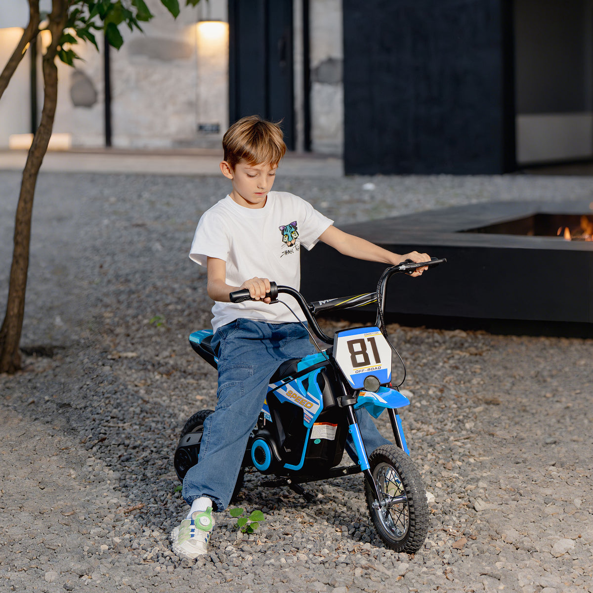 Lasten sähkömotocross 24V 250 W, ilmarenkaat, levyjarru, 6–16 km/h, 8–12 v, sininen