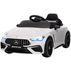 Lasten sähköauto Mercedes-AMG 12V, kaukosäädin, 3-pisteturvavyö, USB ja MP3, 3–6 v, valkoinen