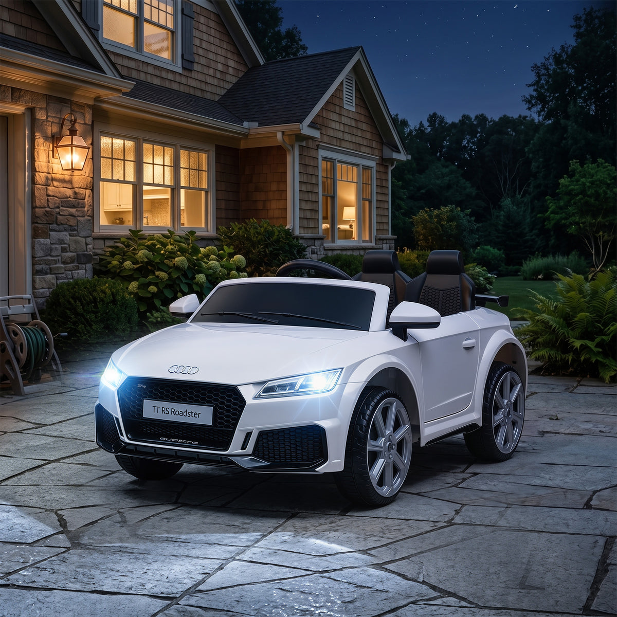 Lasten sähköauto Audi TT RS Roadster, kaukosäädin, musiikki ja LED, 3–5 v, valkoinen