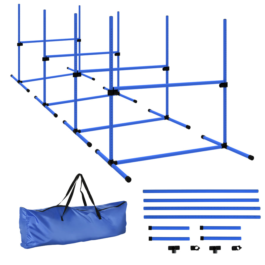 Koiran agility-esteet 4 kpl, korkeus säädettävä, kantolaukku, 99 x 65 x 94 cm, sininen