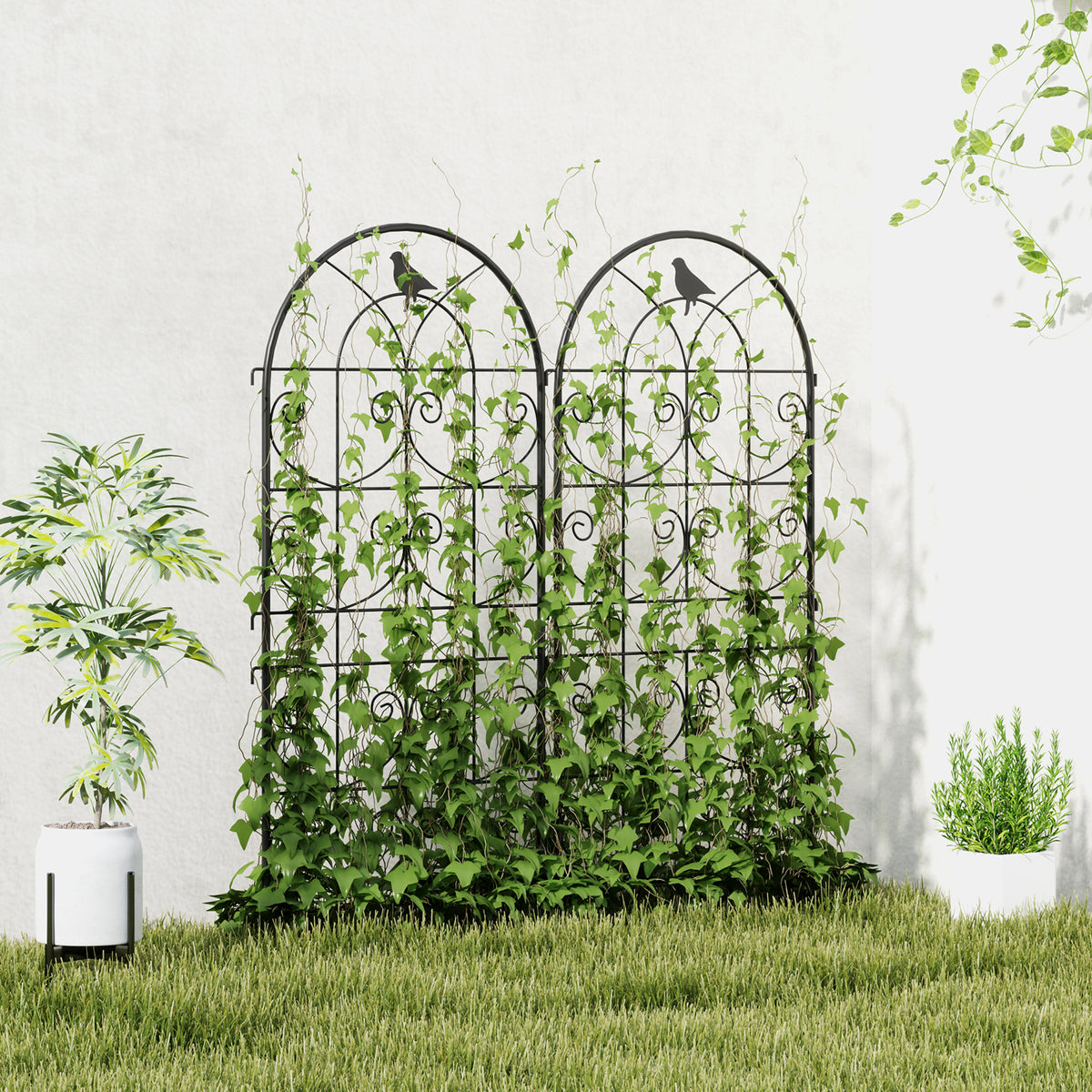 Metallisäleiköt lintukoristeilla, malli 2, 2 kpl, 50 x 120 cm, musta