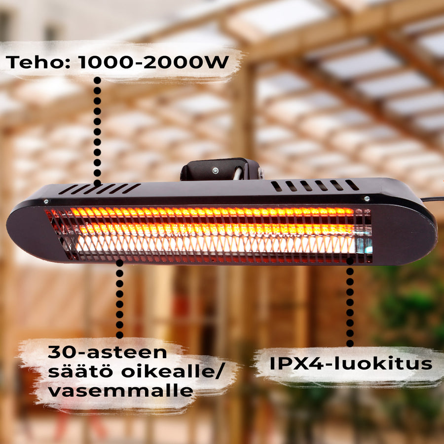 FORNORTH TERASSILÄMMITIN WALL HEATER PREMIUM 2000W + ETÄOHJAUS, MUSTA