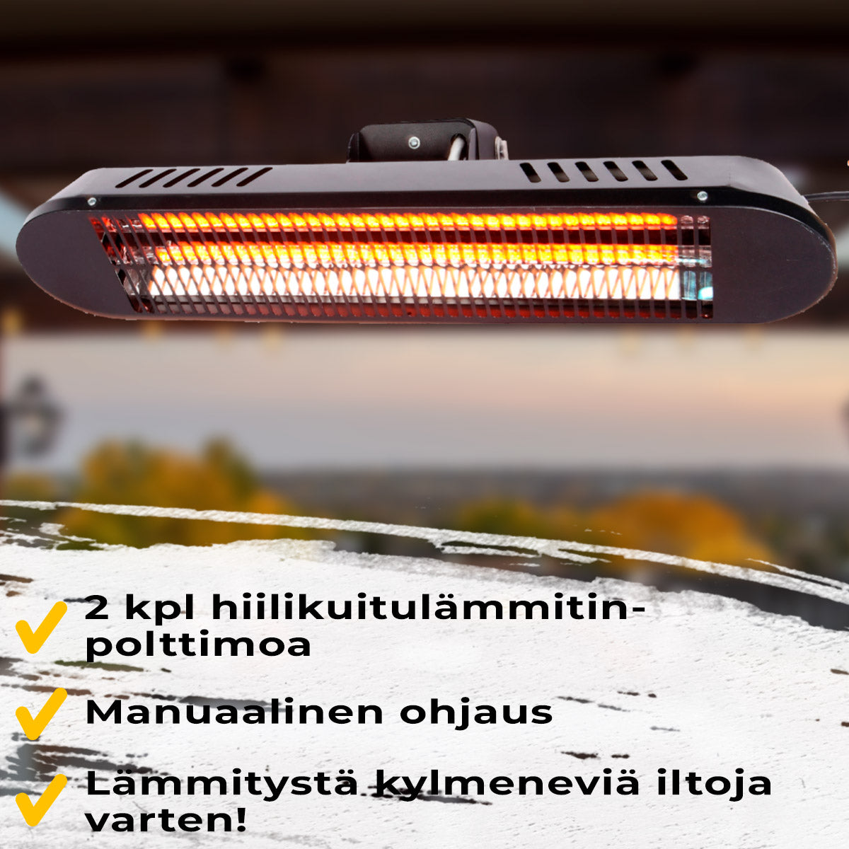 FORNORTH TERASSILÄMMITIN WALL HEATER PREMIUM 2000W + ETÄOHJAUS, MUSTA