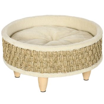 Lemmikin peti merileväpunoksella ja pestävällä tyynyllä, kissoille ja koirille, Ø 48 cm, beige