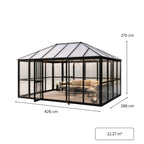 Glaspaviljong 288 x 426 cm – 12,28 m², 2 ventilationsfönster, aluminiumram
