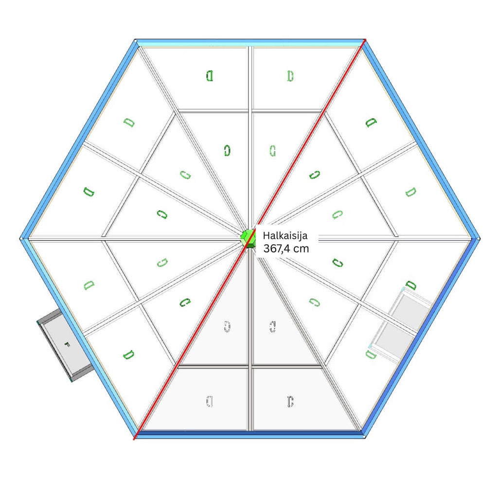 Kuusikulmainen paviljonkikasvihuone 180 x 180 cm – 2 ikkunaa, 4 mm PC-katto, musta
