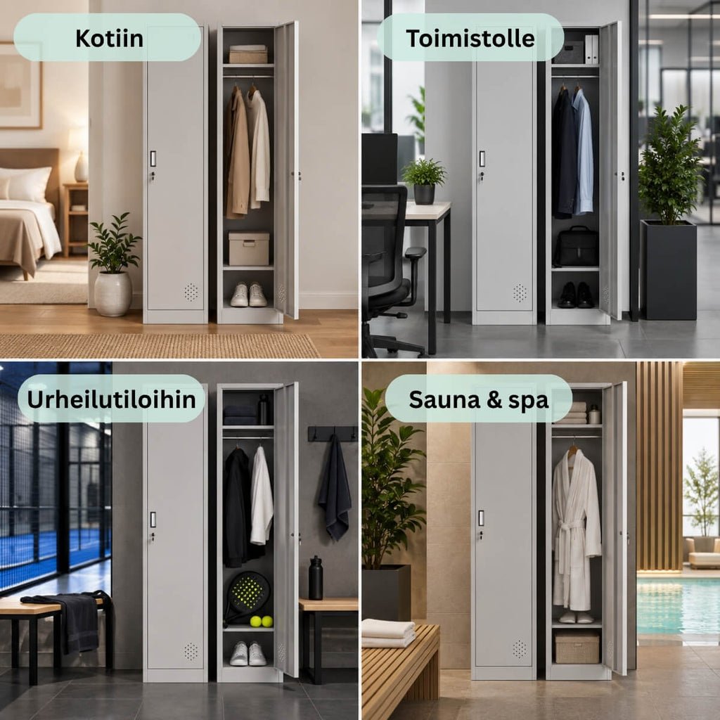 Metallinen vaatekaappi 180 cm, 1-ovinen ja lukittava – vaalean harmaa