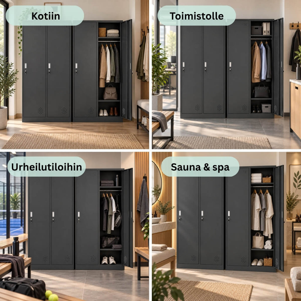 Metallinen Vaatekaappi 2 ovea, 180 cm, lukittava pukukaappi, musta