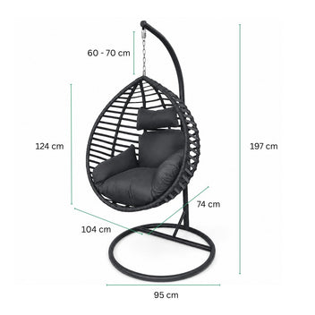 Hängstol med stativ 95 x 95 x 197 cm – polyrotting, 100 kg, 8 cm stoppning