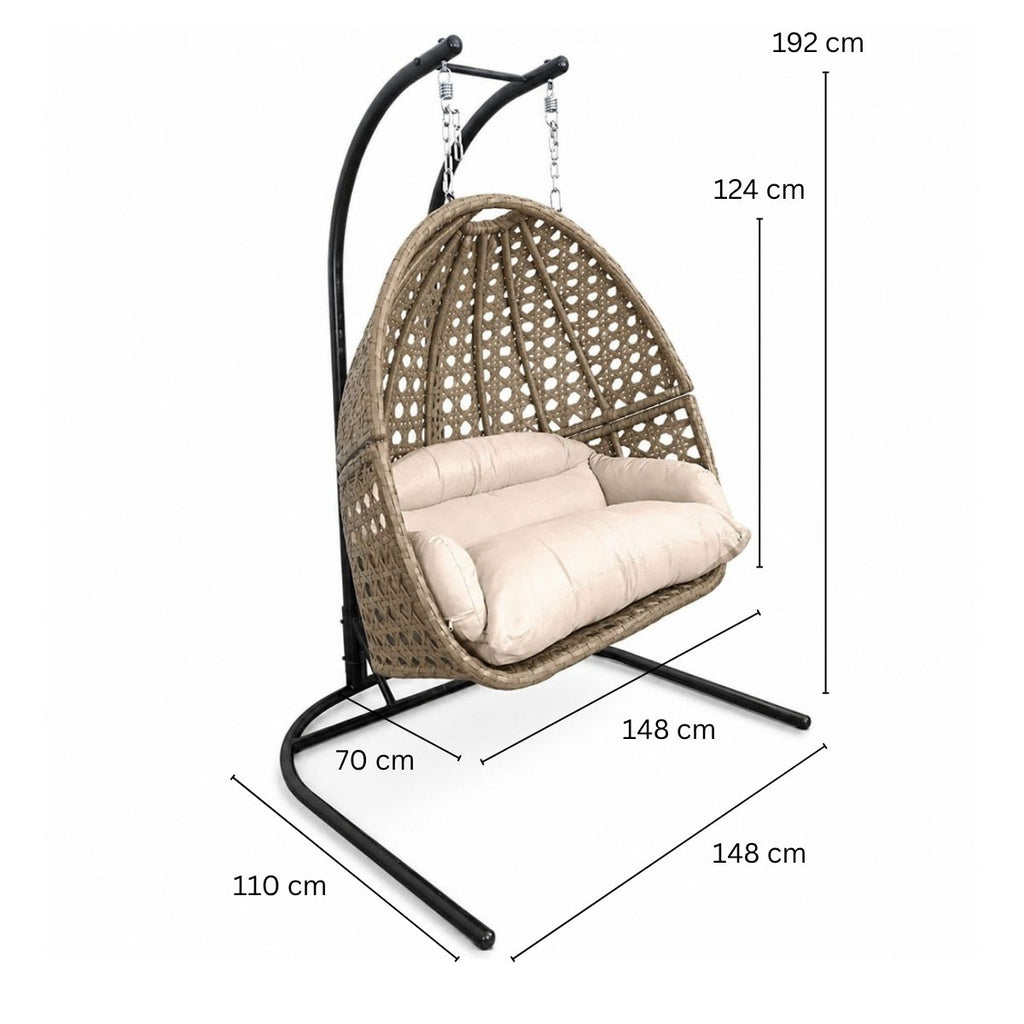 Hängstol 2-sitsig 300 kg – 15 cm stoppning, stålram, 148 x 110 x 192 cm